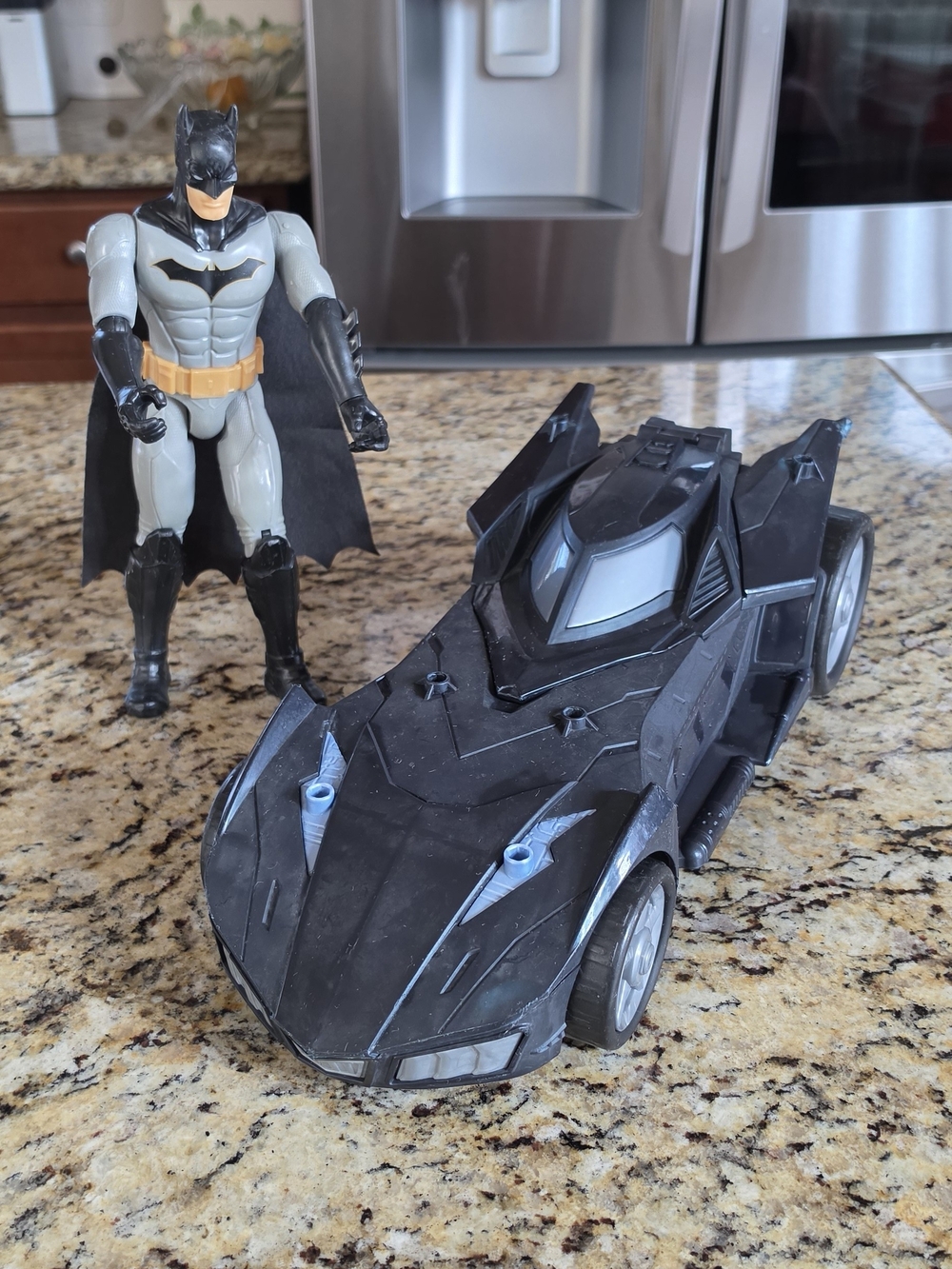Mattel Batman Figure and Batmobile - Black, Gray, Yellow
